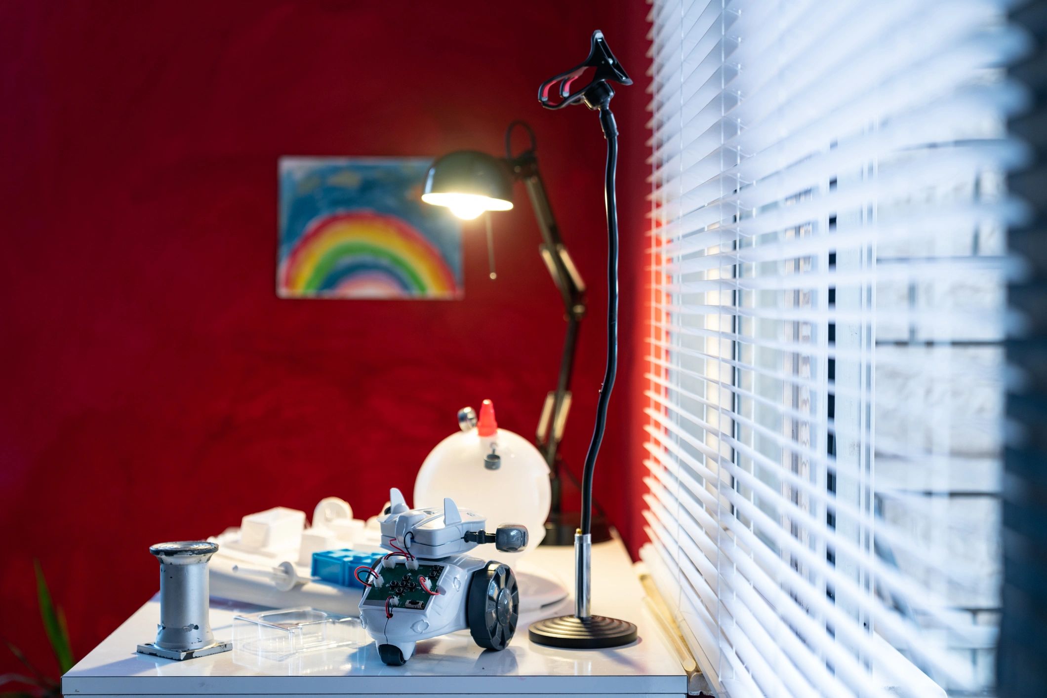 Maker desk with tools and project materials