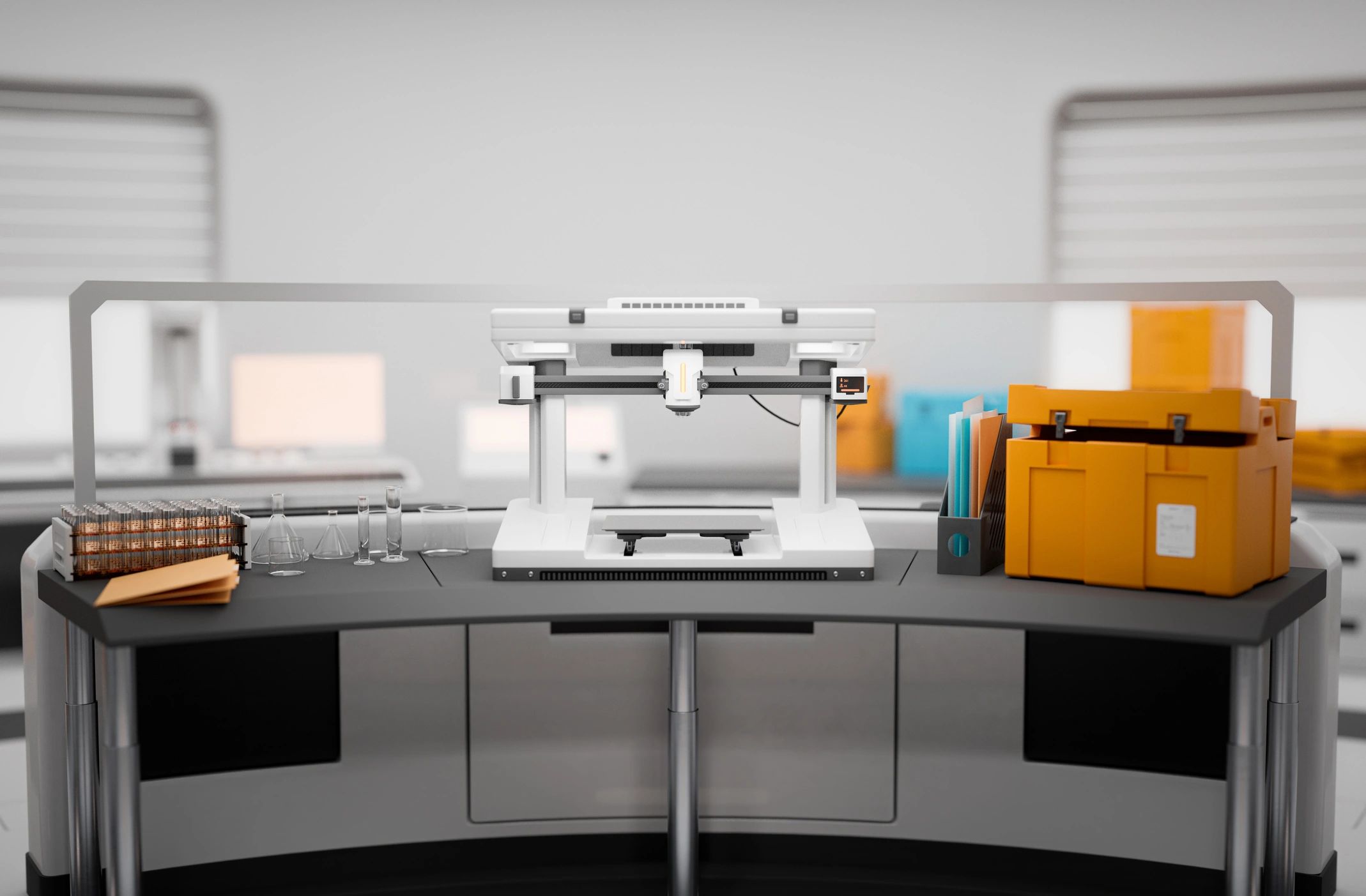 3D printer equipment in a clean workshop setting